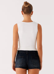 Tropics Low Rise Denim Mini Skort - Washed Dark Blue