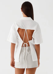 Hadley Open Back Short Sleeve Shirt - White