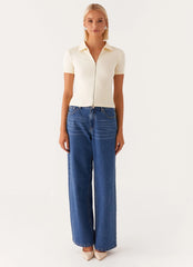 Damita Zip Front Top - Lemon