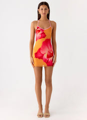Yura Mini Dress - Orange Floral Spritz
