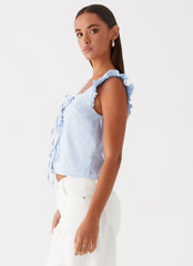 Kiani Tie Front Top - Blue