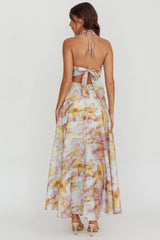 Onika Cut-Out Tied Back Floral Maxi Dress Yellow
