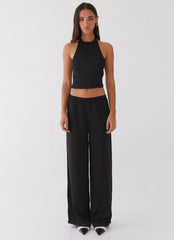 Bree Satin Halterneck Top - Black