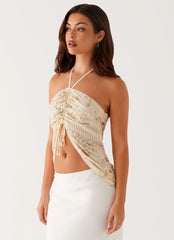 Kirrily Beaded Halter Top - Ivory