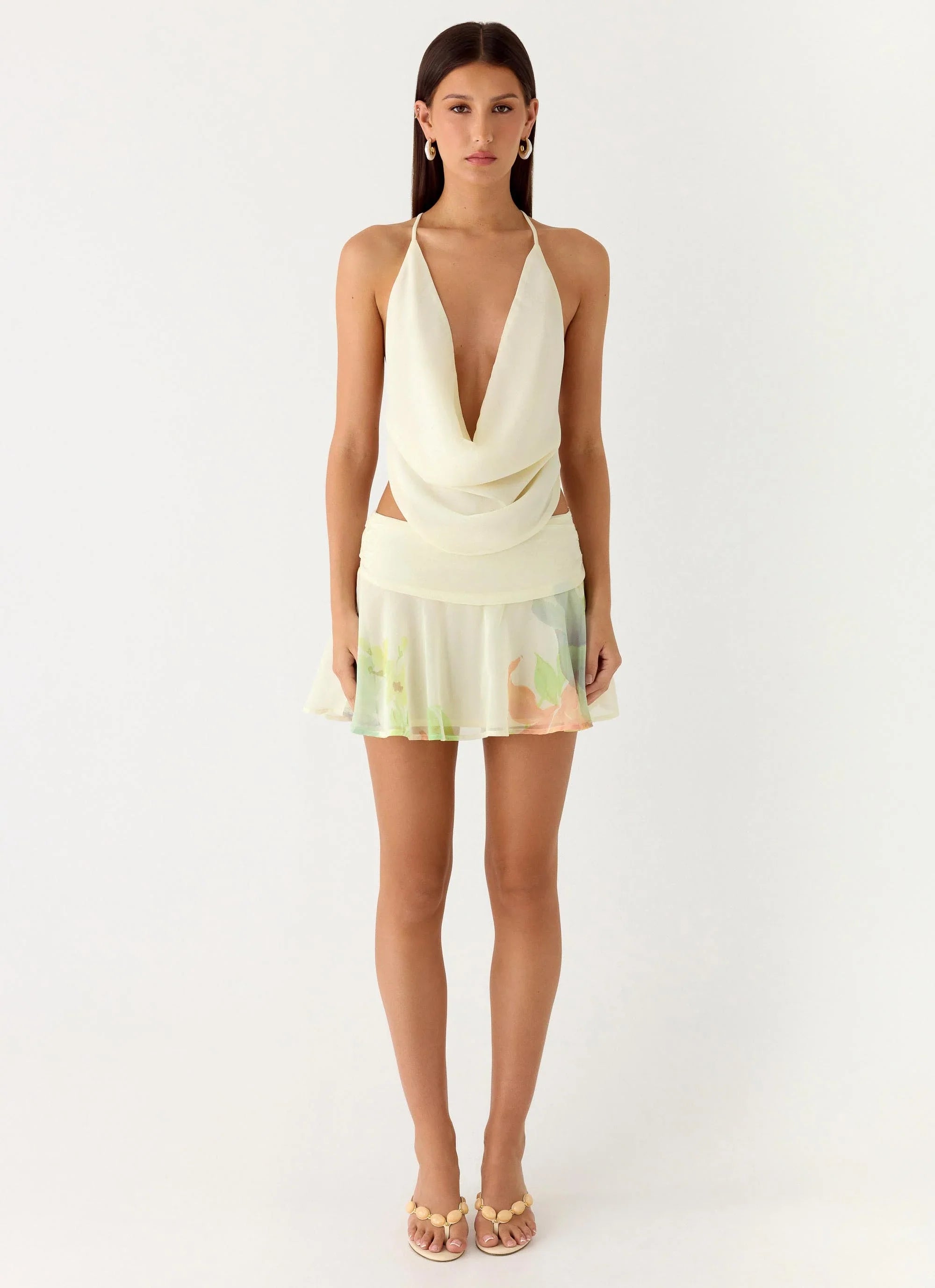 Sweet Charm Cowl Neck Top - Spring Meadow