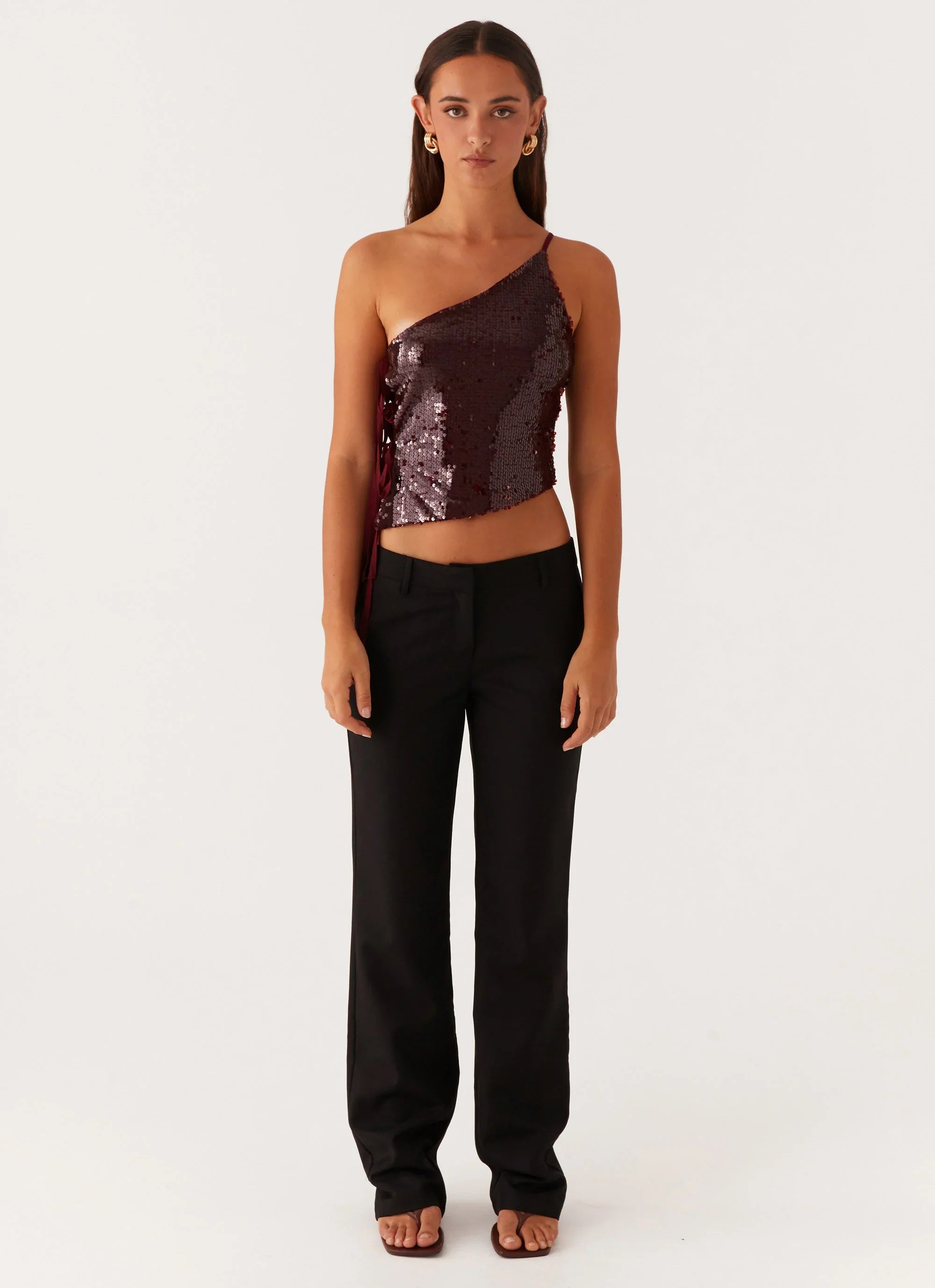 Cosmopolitan One Shoulder Top - Maroon