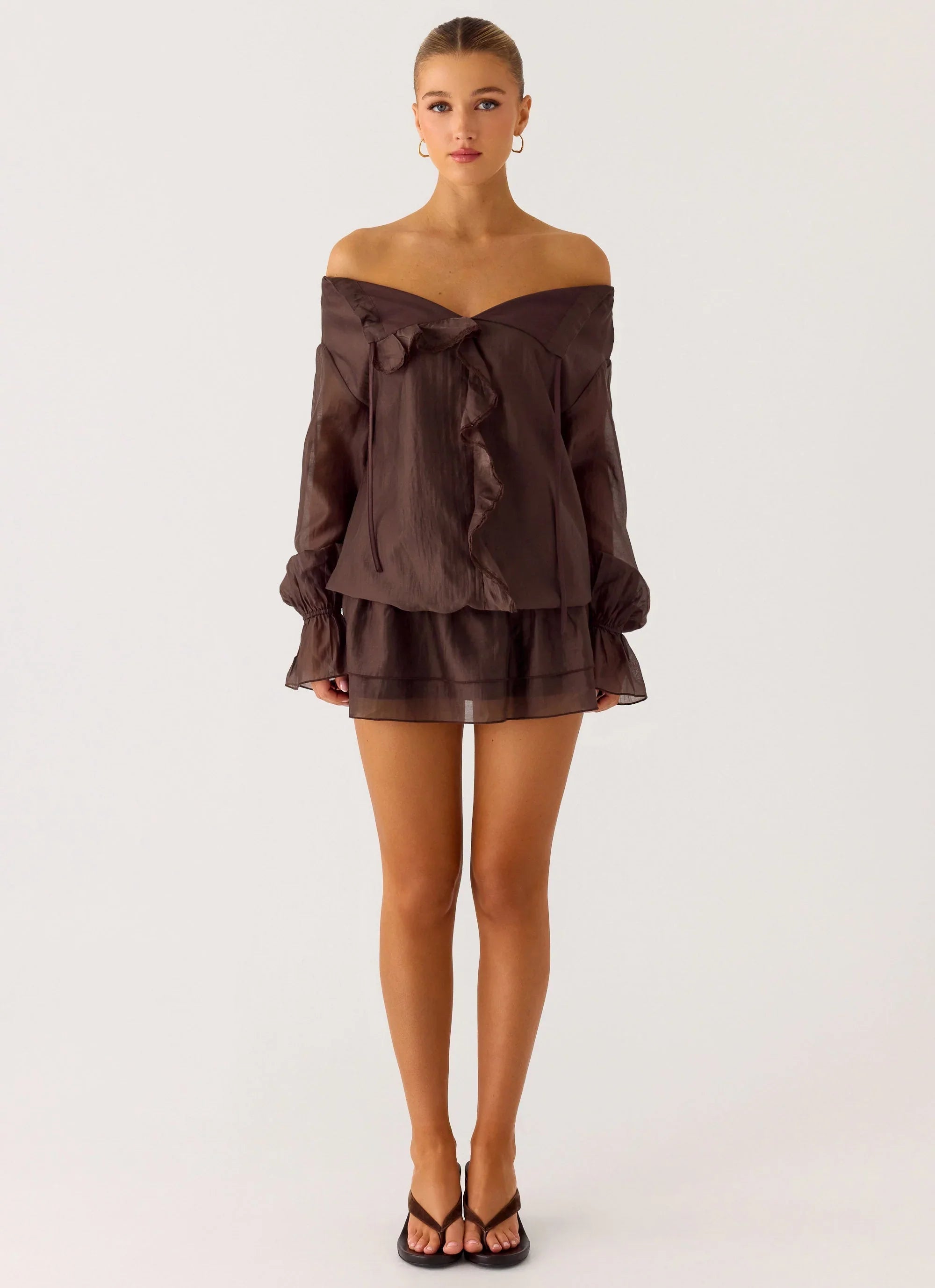 Elris Drop Waist Mini Dress - Cool Chocolate