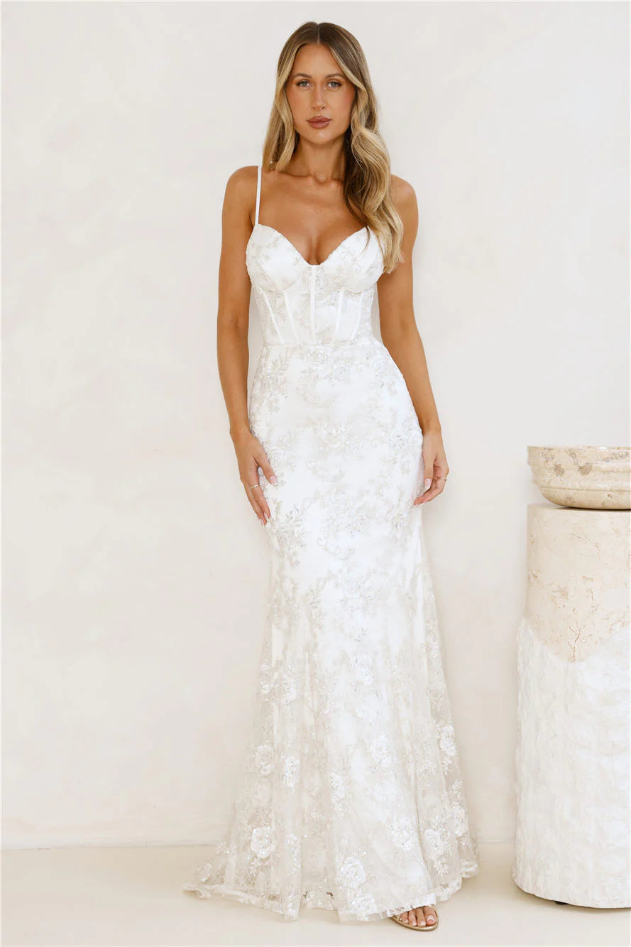 On The Silver Screen Sequin Maxi Dress Off White