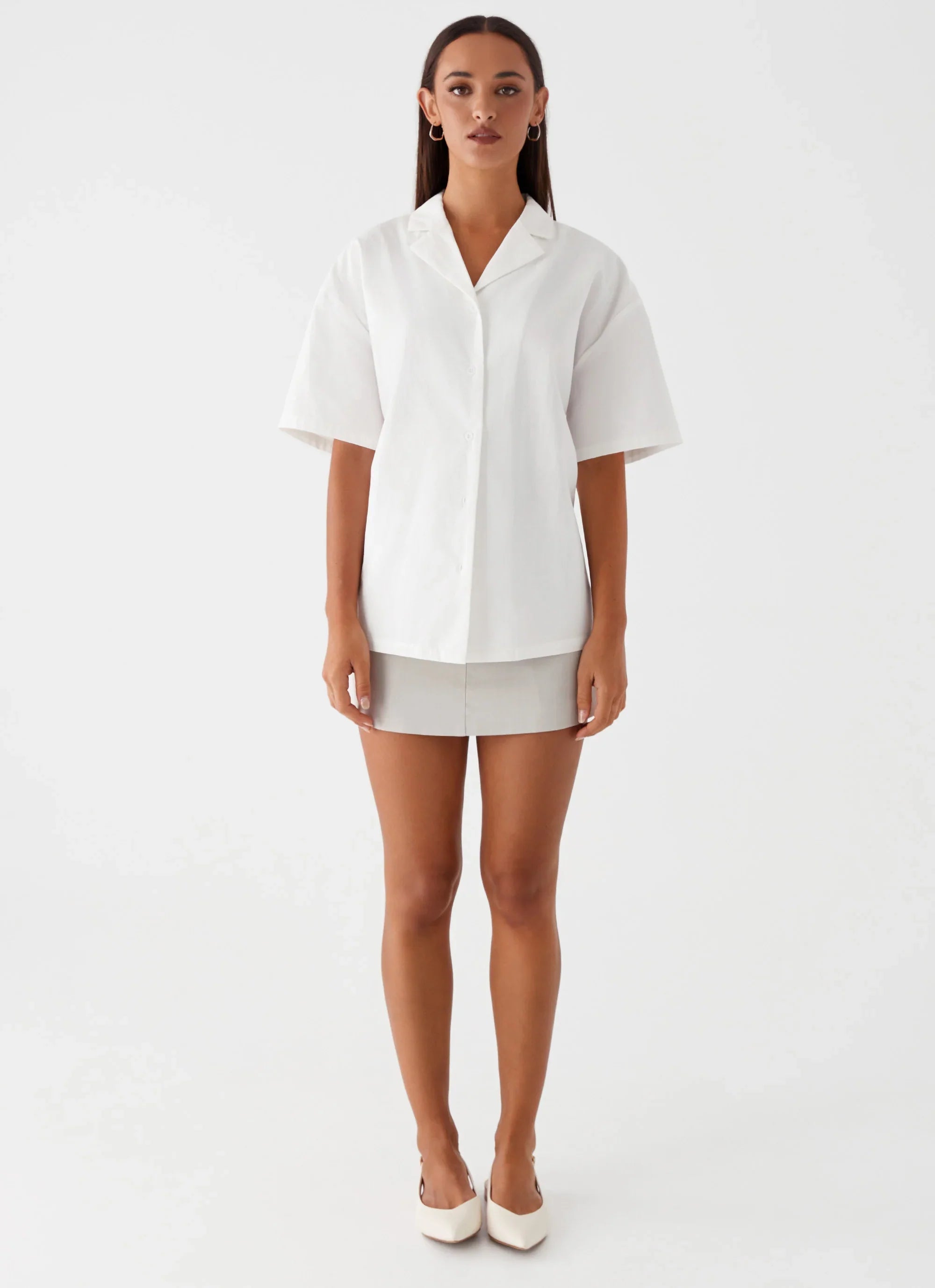 Hadley Open Back Short Sleeve Shirt - White