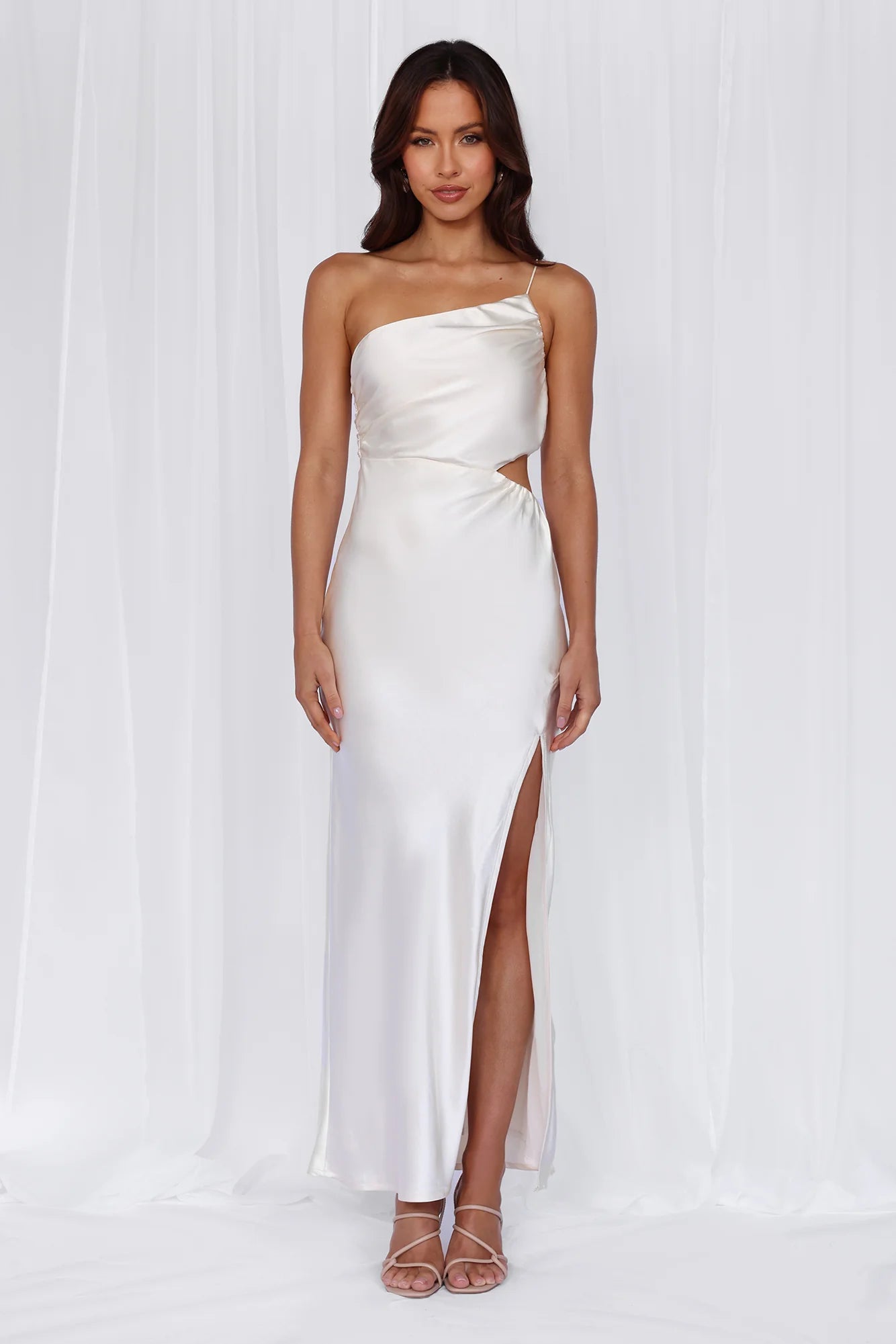 Rose Pink The Opal One Shoulder Satin Maxi Dress Pearl