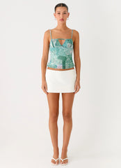 Nalini Ruched Neckline Top - Green Paisley