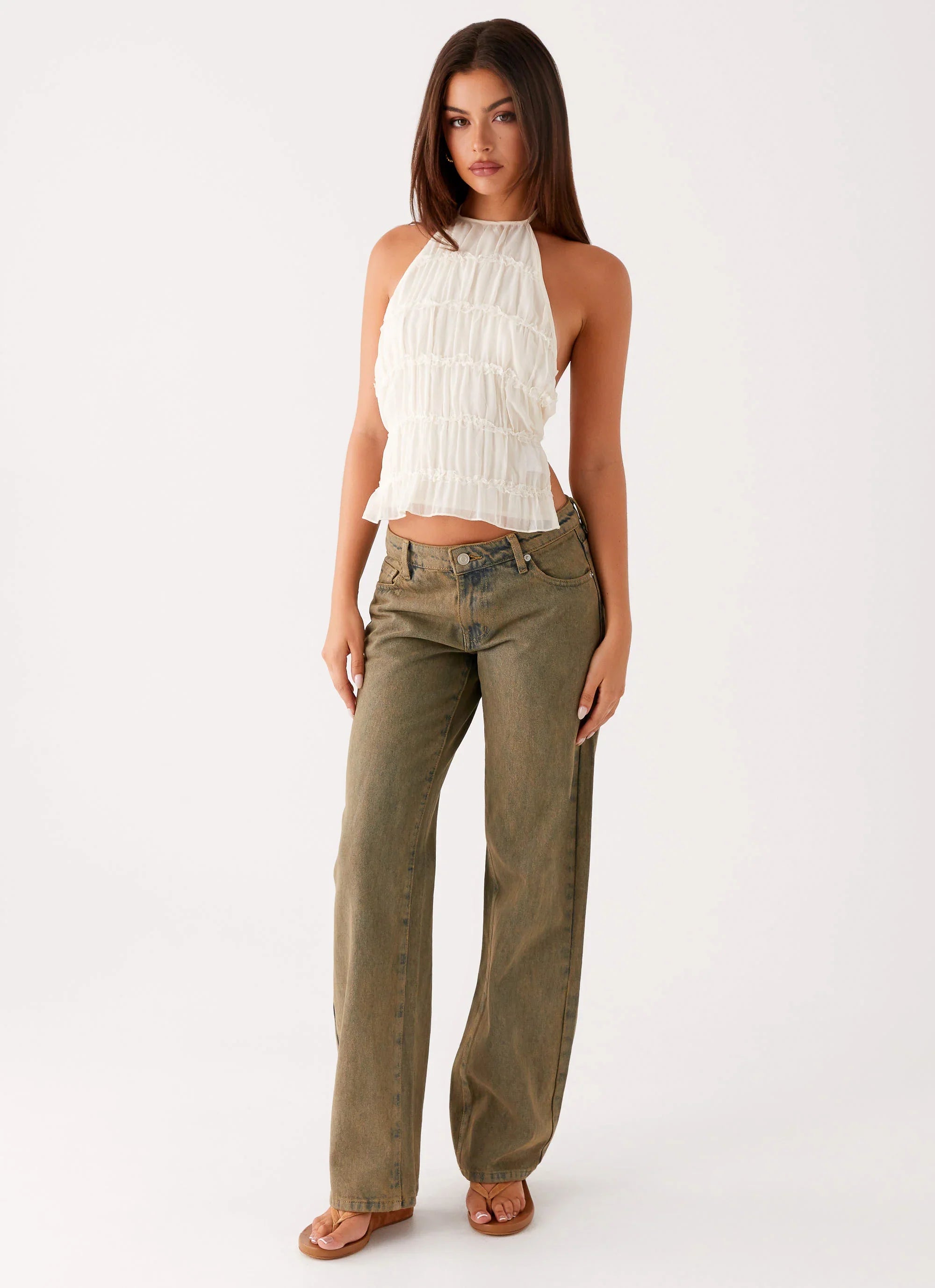 Jaiden Low Rise Denim Jeans - Brown Sand Wash