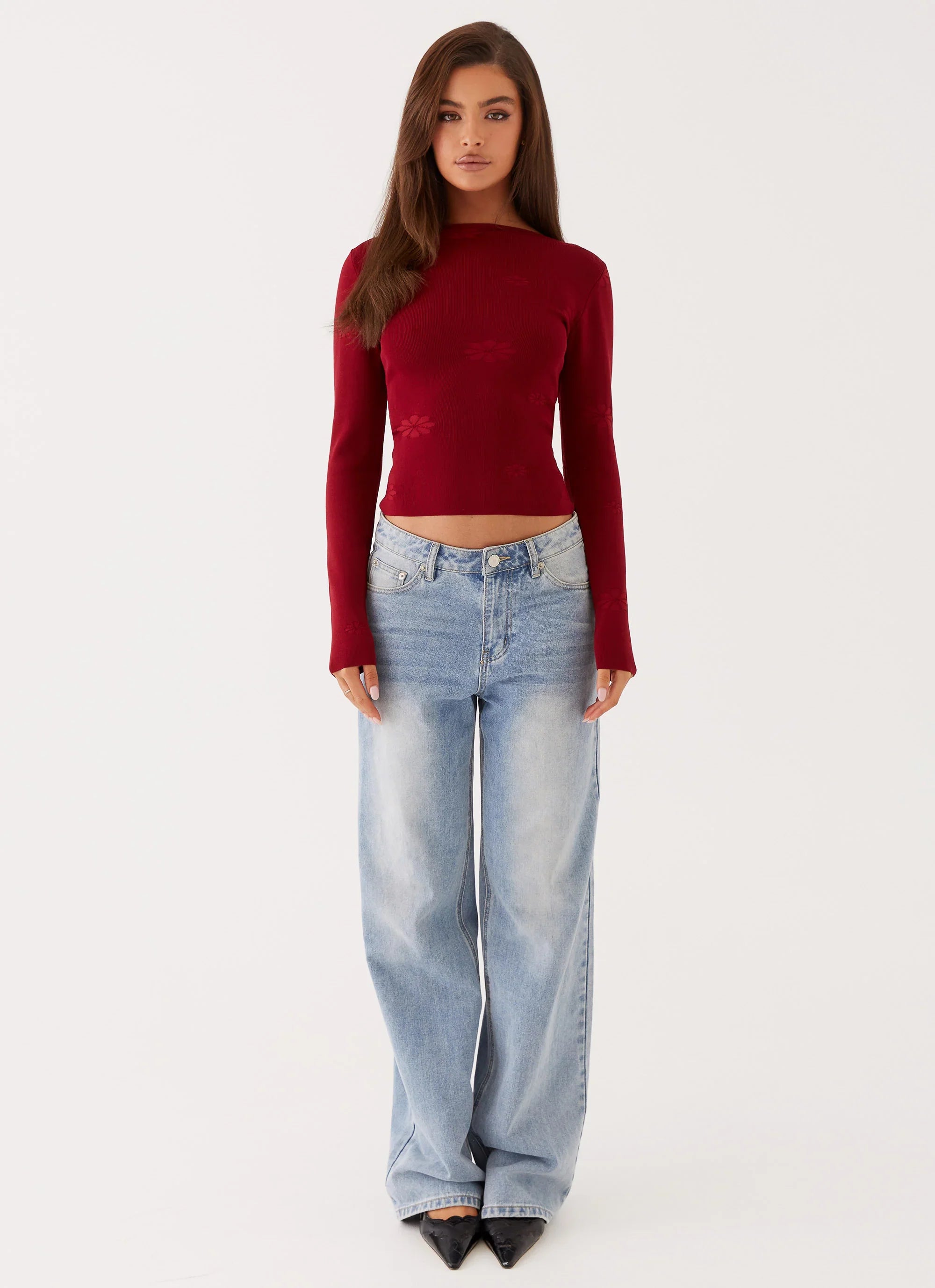 Dandelion Long Sleeve Knit Top - Red