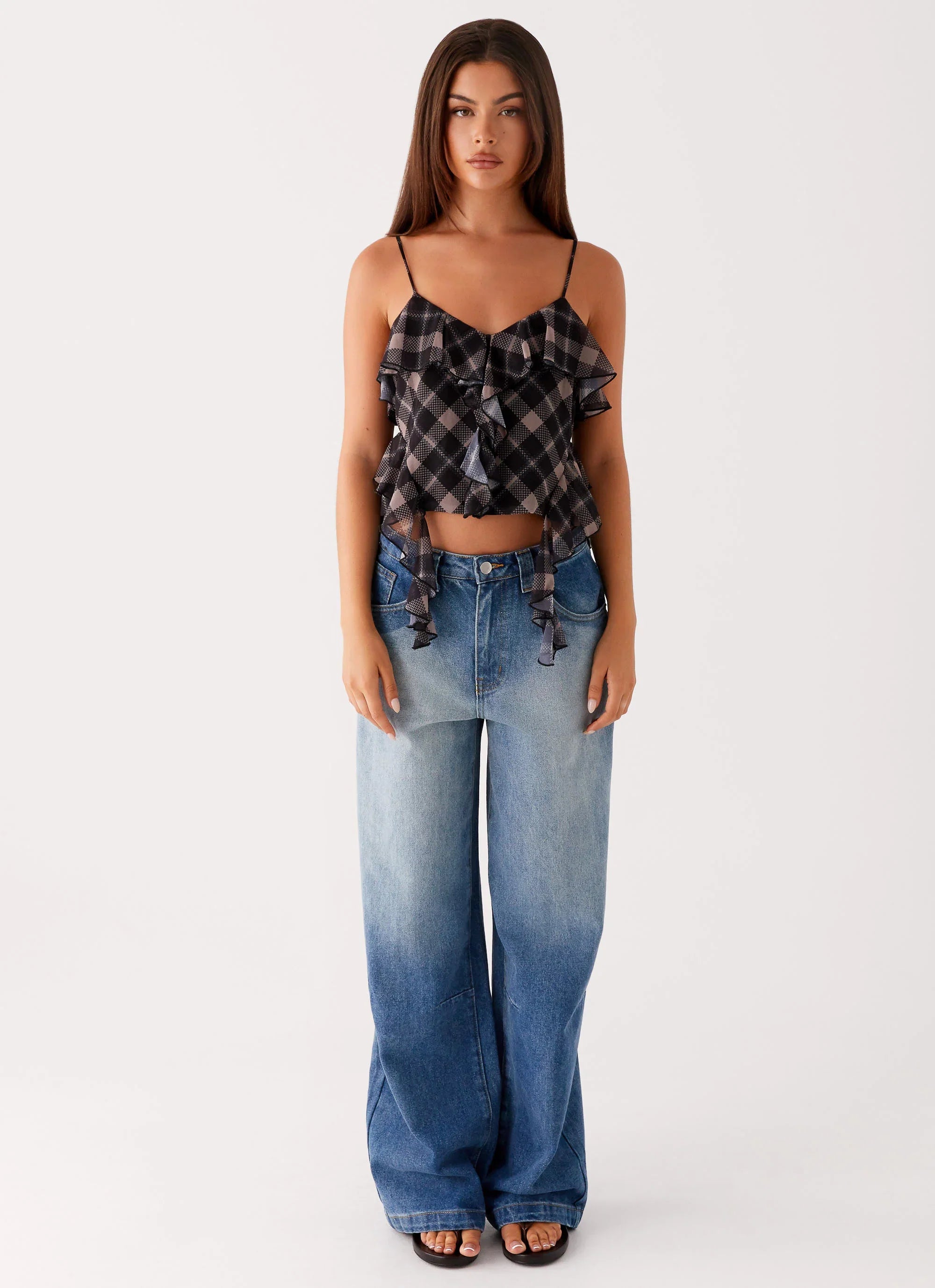 Jessie Cami Top - Taupe Check