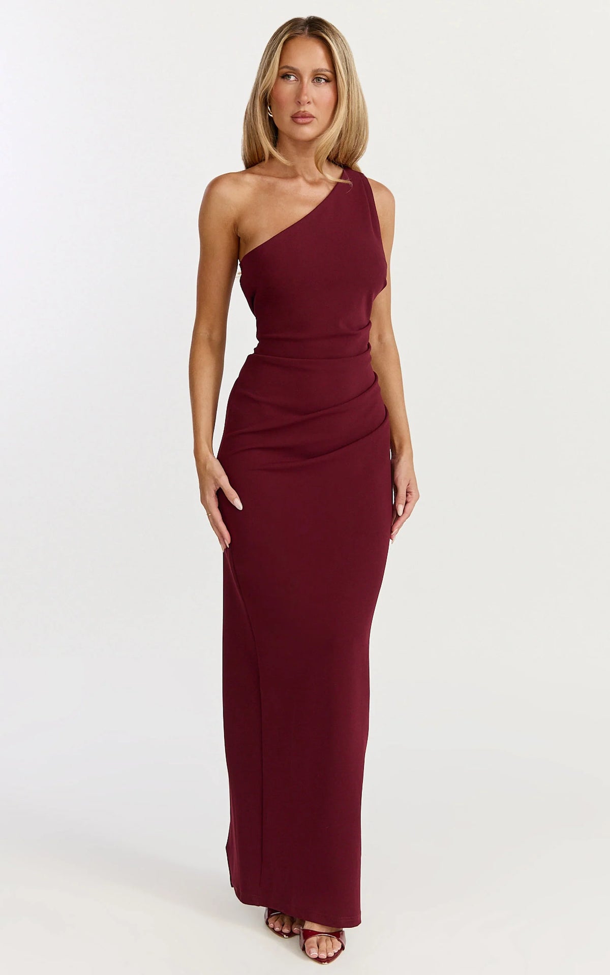 Criselda Maxi Dress - One Shoulder Maxi Dress in Wine