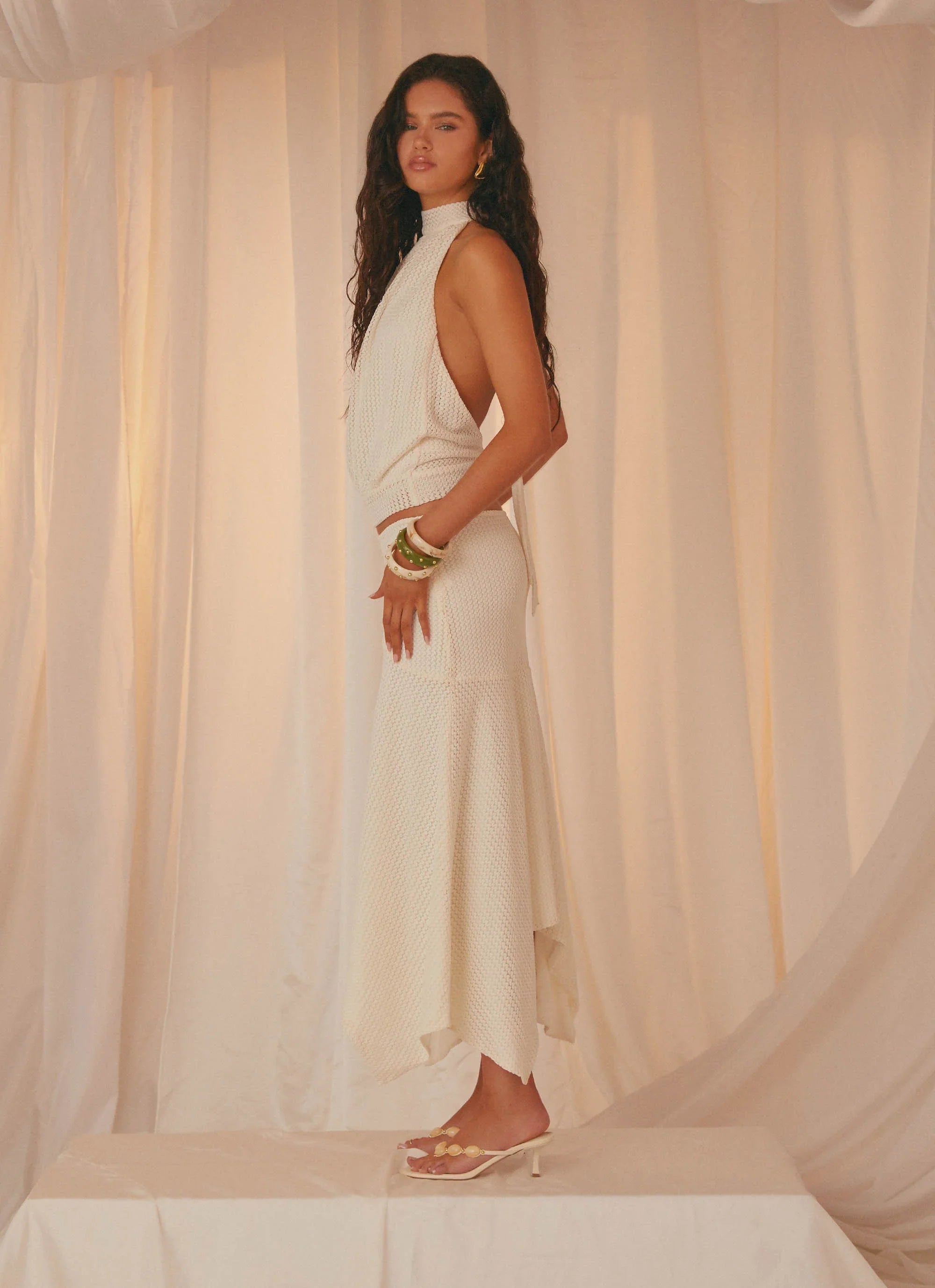 Evaden Low Rise Midi Skirt - Ivory