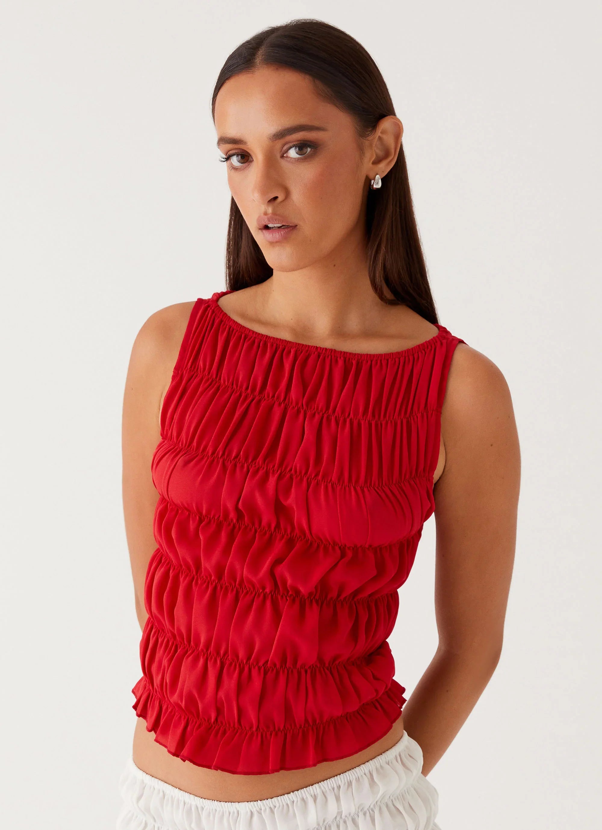Messina Ruched Tank Top - Red