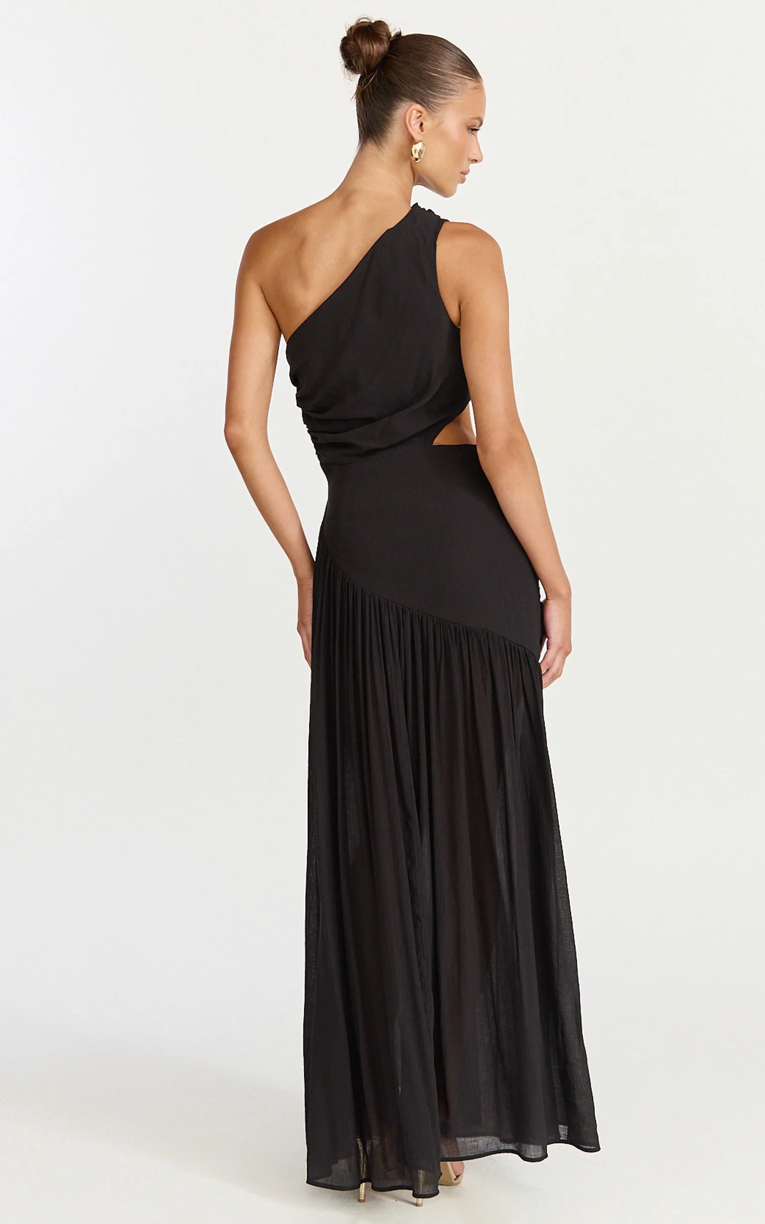 Darcy Maxi Dress - One Shoulder Side Cut Out Gathered Dress in Black