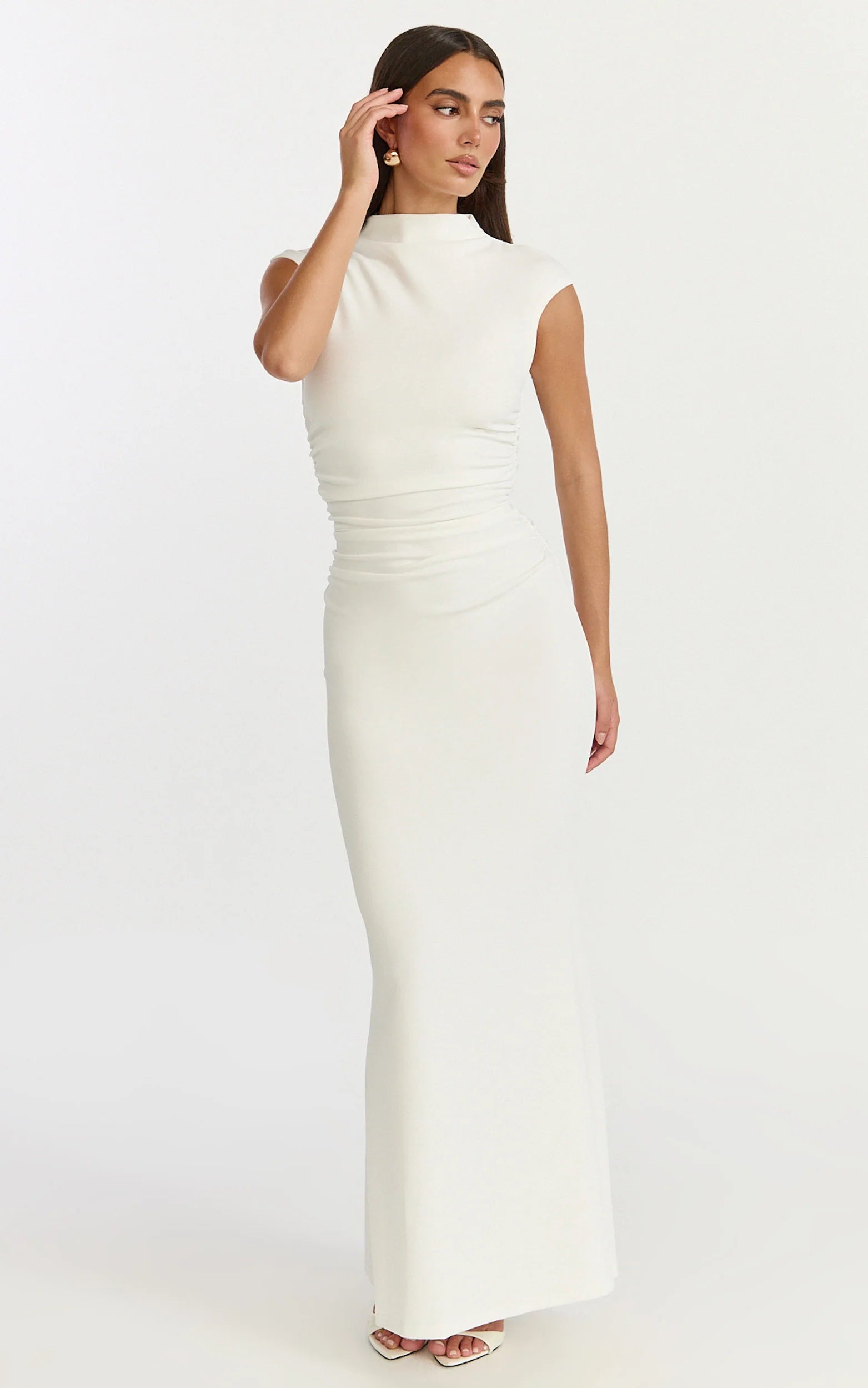 Eira Maxi Dress - High Neck Cap Sleeve Maxi Dress in White