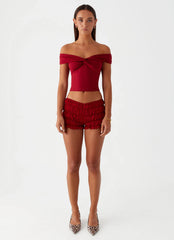 Trixie Twist Off Shoulder Top - Maroon