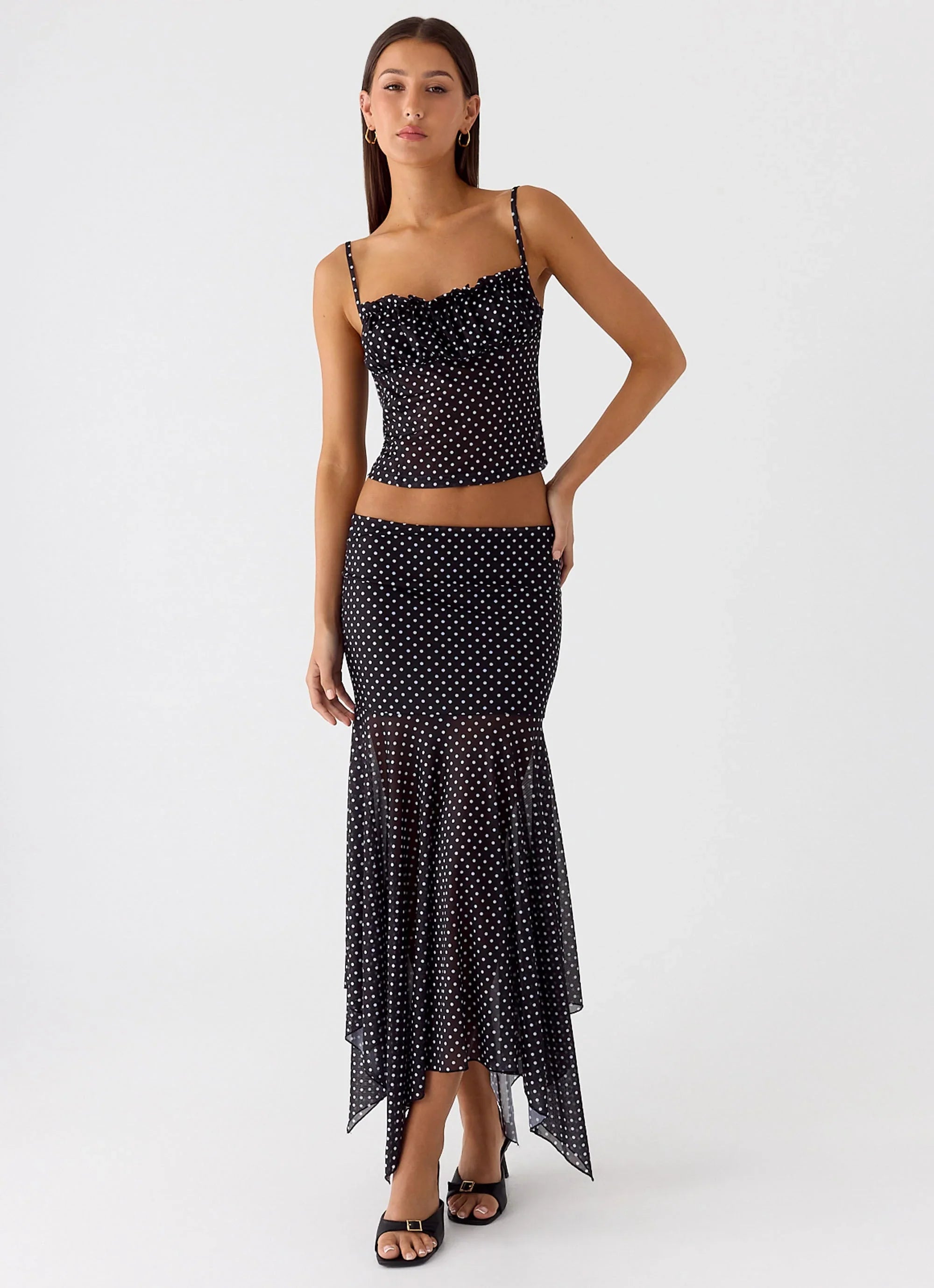 Buffy Maxi Skirt - Black Polkadot