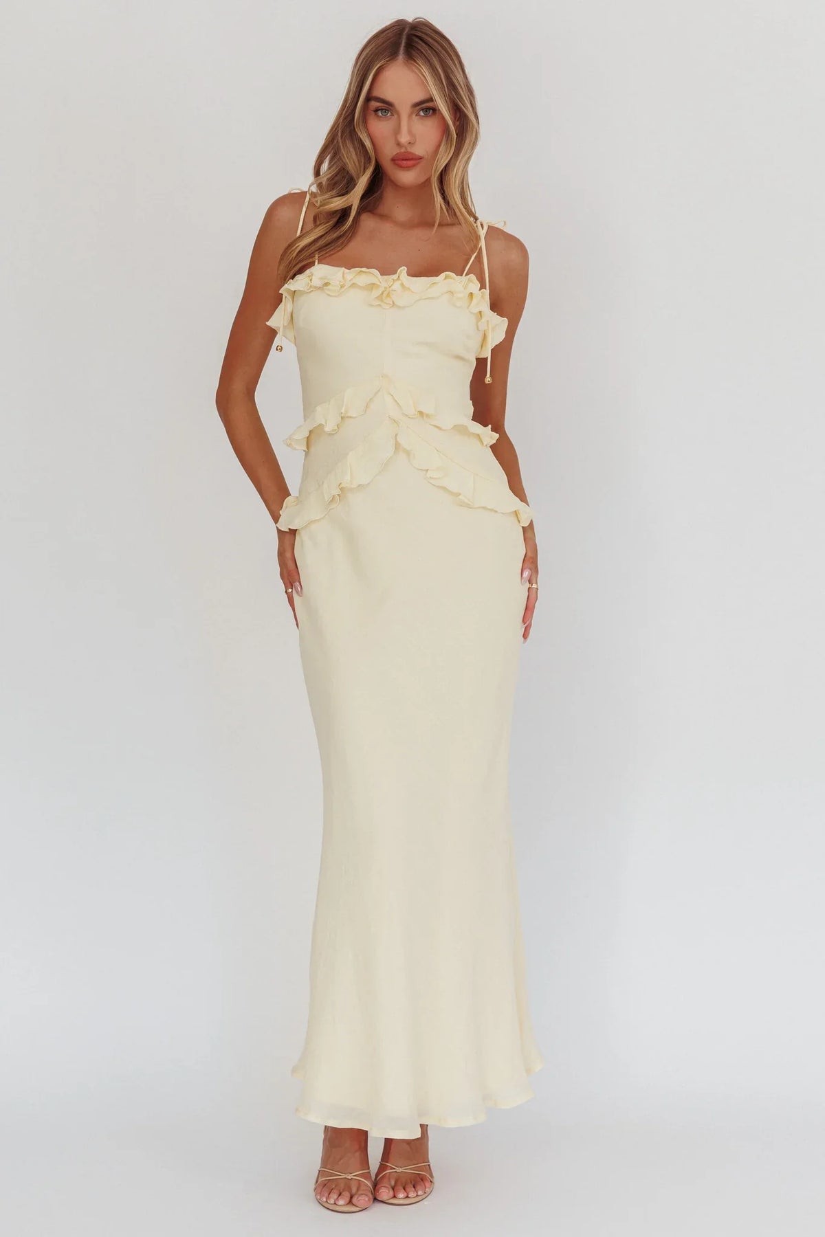 On A Roll Frill Trim Maxi Dress Yellow