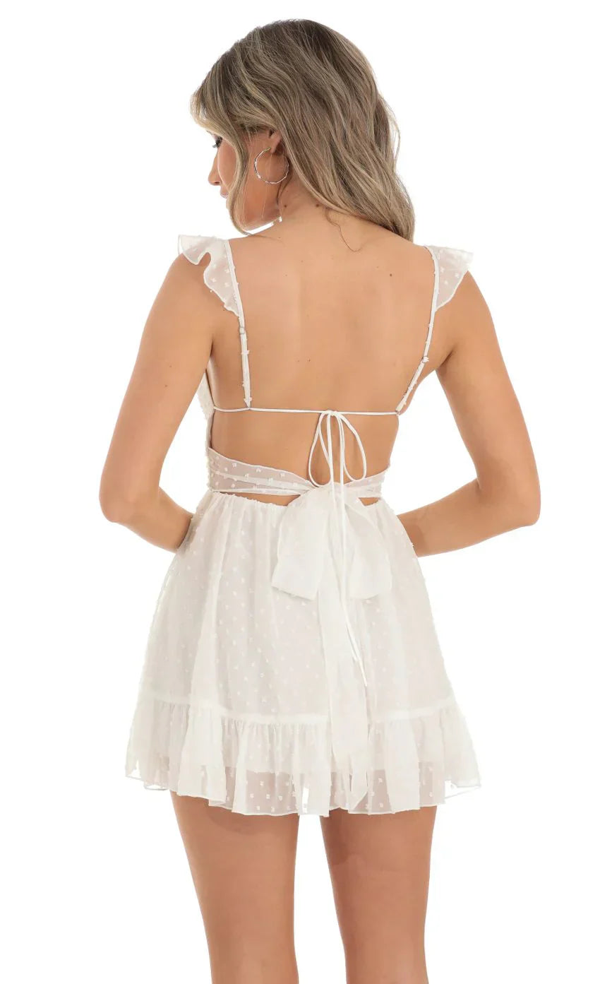 Dotted A-line Dress in White