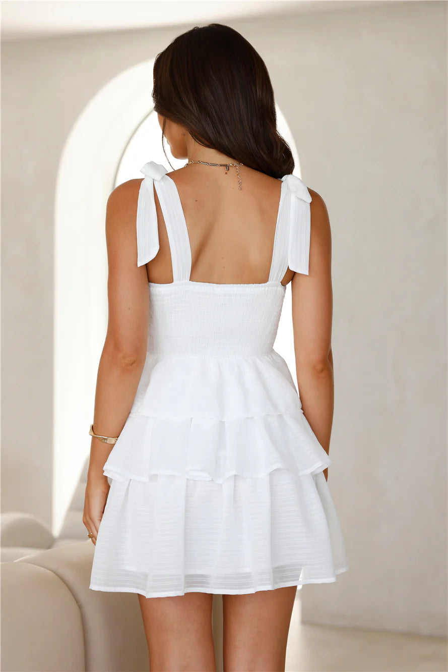 Rose Pink Springtime Happiness Mini Dress White