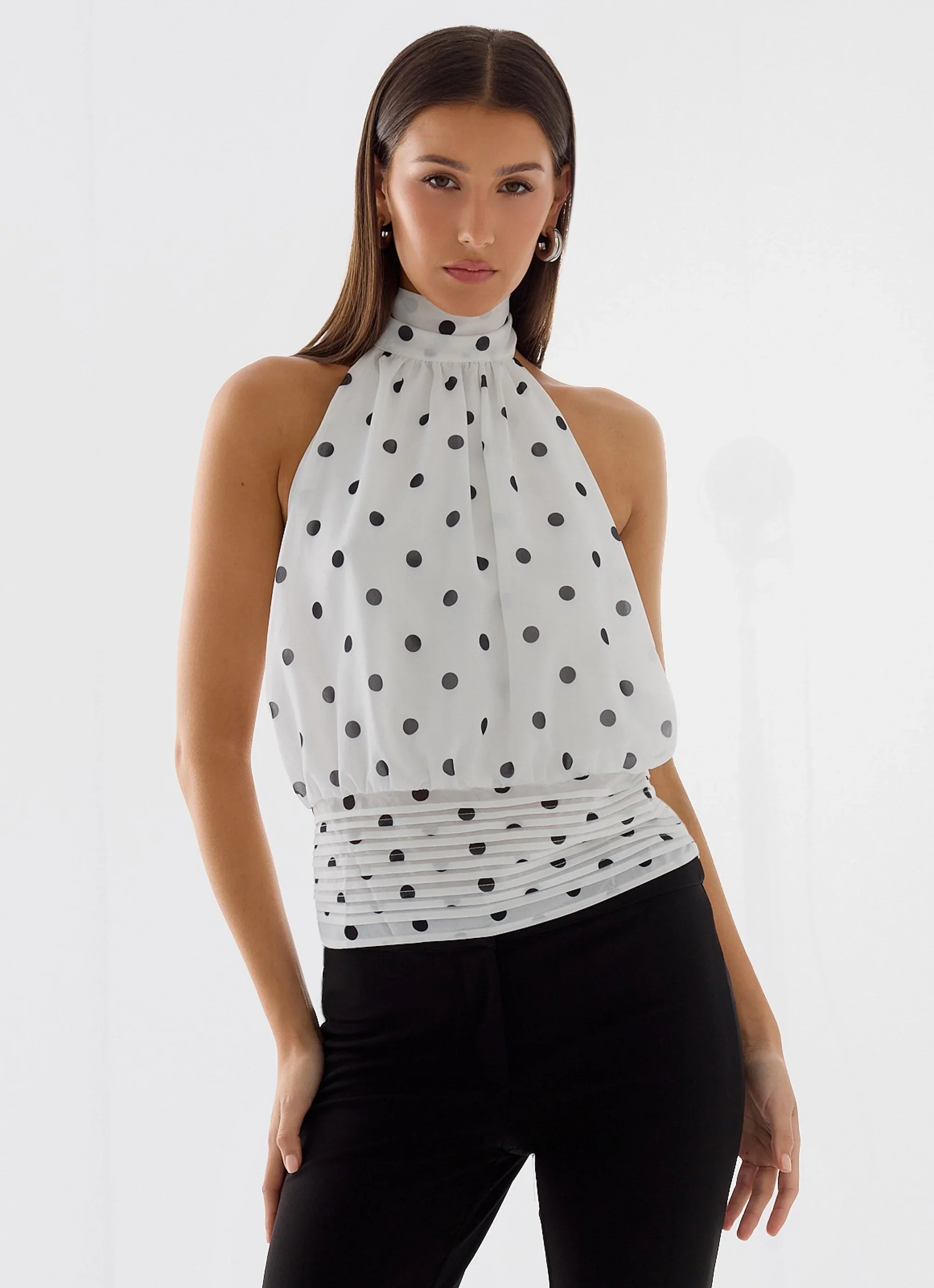 Willow Chiffon Top - White Polkadot